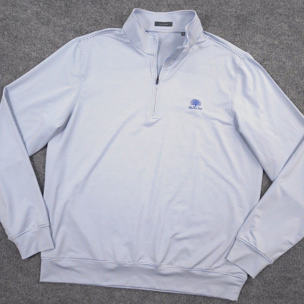 Turtleson 1/4 Zip Mens XL Blue Striped Performance Golf Charter Oak Country Club